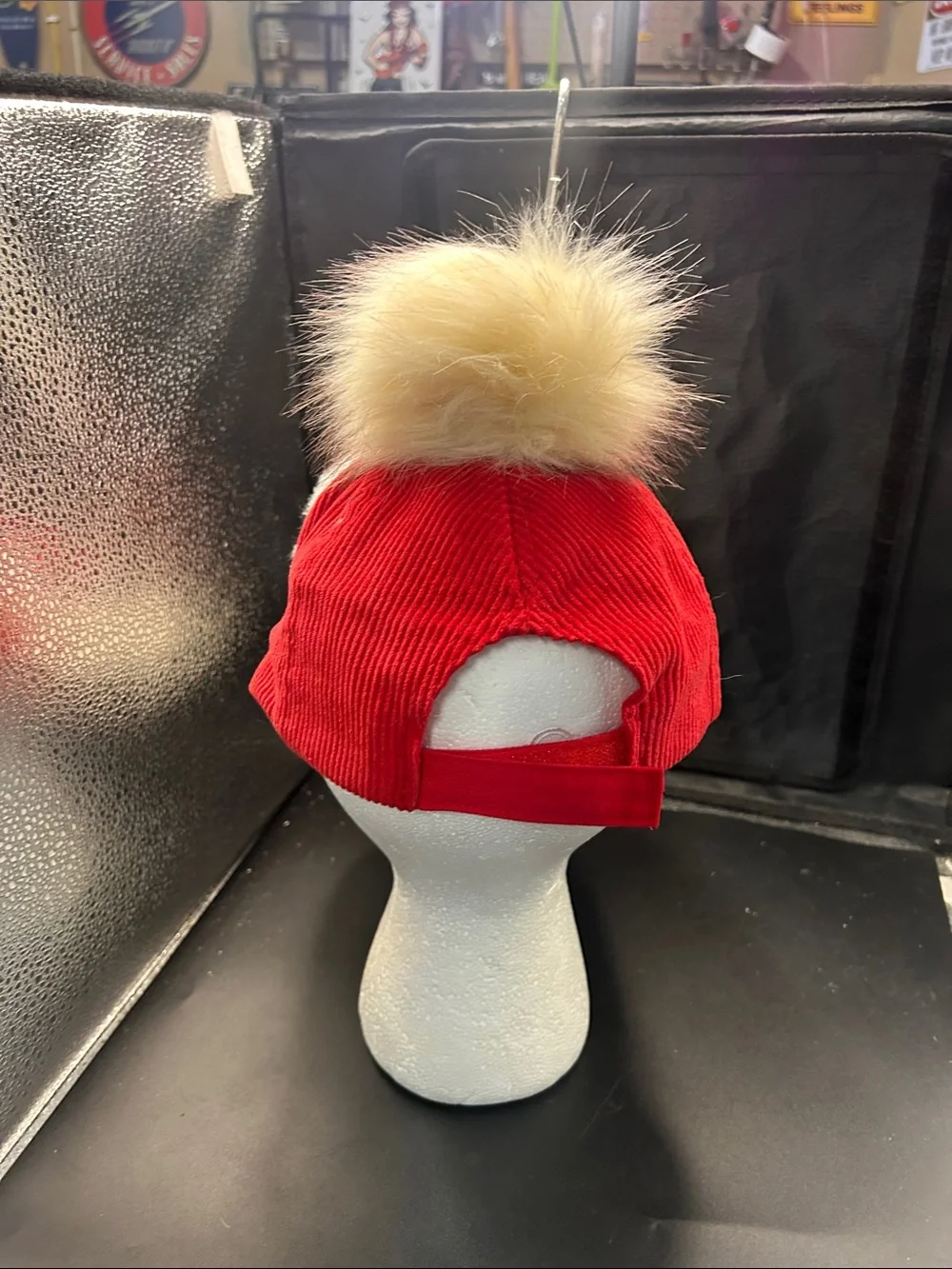 Holiday Time Kids Santa Pom-Pom Beanie Hat - Red & Cream